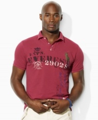 Rendered in breathable cotton mesh for a comfortable fit, a short-sleeved polo shirt gets a bold, athletic update with an expedition-inspired graphic print. (Clearance) Rendered in breathable cotton mesh for a comfortable fit, a short-sleeved polo shirt gets a bold, athletic update with an expedition-inspired graphic print. (Clearance)