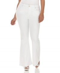 Flaunt a white hot look with Baby Phat's boot cut plus size jeans, defined by a slim fit. (Clearance) Flaunt a white hot look with Baby Phat's boot cut plus size jeans, defined by a slim fit. (Clearance)