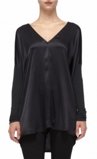 Vince Mixed Media Double V Blouse in Carbon Size L Vince Mixed Media Double V Blouse in Carbon Size L