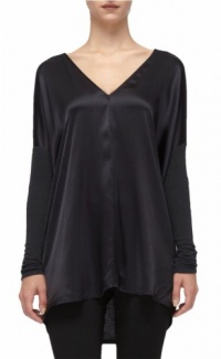 Vince Mixed Media Double V Blouse in Carbon Size L