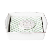 Maintain a clean and composed bar with this cocktail napkin set, including a base and charming medallion to weigh the napkins down. Maintain a clean and composed bar with this cocktail napkin set, including a base and charming medallion to weigh the napkins down.