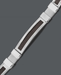Channel sophisticated style with modern design. Men's bracelet features a rectangle link set in stainless steel with a black carbon fiber inlay. Approximate length: 8-1/2 inches. Channel sophisticated style with modern design. Men's bracelet features a rectangle link set in stainless steel with a black carbon fiber inlay. Approximate length: 8-1/2 inches.