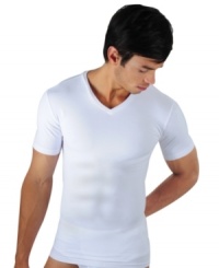 Keep your style close to the chest with this form-fitting v-neck t-shirt from Papi.