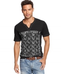 Upgrade your t-shirt style with this split neck graphic tee from INC International Concepts. Upgrade your t-shirt style with this split neck graphic tee from INC International Concepts.