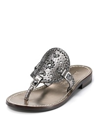 Metallic, snake-embossed leather adds a glam finish to a bohemian-inspired sandal from Jack Rogers. Metallic, snake-embossed leather adds a glam finish to a bohemian-inspired sandal from Jack Rogers.
