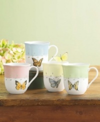 Let your creativity shine through with these mix-and-match Butterfly Meadow mugs. With four different floral and butterfly patterns, this collection creates a sweetly romantic, customized morning coffee experience. Let your creativity shine through with these mix-and-match Butterfly Meadow mugs. With four different floral and butterfly patterns, this collection creates a sweetly romantic, customized morning coffee experience.