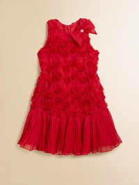 Your little lady in red will stop traffic in this airy chiffon frock with dainty rosettes, a sweet bow and pleated hem.JewelneckSleevelessBack zipperDrop-waistPleated hemPolyesterDry cleanImported Your little lady in red will stop traffic in this airy chiffon frock with dainty rosettes, a sweet bow and pleated hem.JewelneckSleevelessBack zipperDrop-waistPleated hemPolyesterDry cleanImported