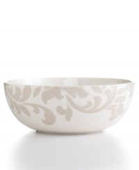 Bold design and uncompromising quality make the Lisbon vegetable bowl easy to love. Embrace stenciled grey florals or mix and match with equally fresh Banded dinnerware, also by Martha Stewart Collection. Bold design and uncompromising quality make the Lisbon vegetable bowl easy to love. Embrace stenciled grey florals or mix and match with equally fresh Banded dinnerware, also by Martha Stewart Collection.