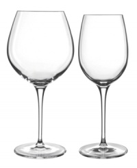 Smart style and sound construction make Crescendo glassware sing. This set of sleek red and white wine glasses combining a fine rim, drawn stem and luminous bowl is crafted in Luigi Bormioli's SON.hyx, a revolutionary glass that's guaranteed to resist chipping and discoloration. Smart style and sound construction make Crescendo glassware sing. This set of sleek red and white wine glasses combining a fine rim, drawn stem and luminous bowl is crafted in Luigi Bormioli's SON.hyx, a revolutionary glass that's guaranteed to resist chipping and discoloration.