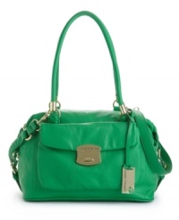 Trendy elegance: gleaming goldtone hardware and a thick braided detachable strap add functionality to this fashion-forward satchel by Marc Fisher. Trendy elegance: gleaming goldtone hardware and a thick braided detachable strap add functionality to this fashion-forward satchel by Marc Fisher.