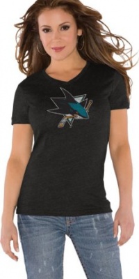 San Jose Sharks Black Women's Primary Logo Tri Blend V Neck T-Shirt- by Alyssa Milano San Jose Sharks Black Women's Primary Logo Tri Blend V Neck T-Shirt- by Alyssa Milano