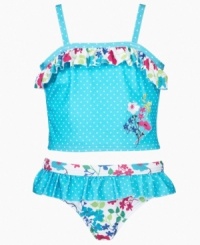 Help her wade into warm-weather style with this darling polka-dot and floral bikini from Penelope Mack. Help her wade into warm-weather style with this darling polka-dot and floral bikini from Penelope Mack.