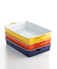 Color your world. A lively mix of a bright exterior and a crisp & clean interior sets the tone in your space. This oven-safe stoneware baker moves straight from prep to presentation and cleans up quick, too! Color your world. A lively mix of a bright exterior and a crisp & clean interior sets the tone in your space. This oven-safe stoneware baker moves straight from prep to presentation and cleans up quick, too!
