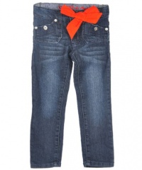 GUESS Kids Girls Little Girl Foxy Skinny Jeans with Bow, DARK STONEWASH (3T) GUESS Kids Girls Little Girl Foxy Skinny Jeans with Bow, DARK STONEWASH (3T)