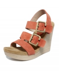 The sky's the limit with the elevated look of the Nadine wedge sandals from Gunmetal. Smooth suede straps and a textured heel pair wonderfully with skirts or shorts. The sky's the limit with the elevated look of the Nadine wedge sandals from Gunmetal. Smooth suede straps and a textured heel pair wonderfully with skirts or shorts.