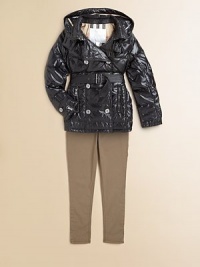 A lightweight, quilted trench featuring a double-breasted button-front, detachable hood, slash pockets and a self belt.Shoulder epaulettesDetachable hoodSpread collarLong sleeves with zipper and button cuffsDouble-breasted button frontBelted waistbandAngled zippered pocketsCheck linedPolyamideMachine washImported A lightweight, quilted trench featuring a double-breasted button-front, detachable hood, slash pockets and a self belt.Shoulder epaulettesDetachable hoodSpread collarLong sleeves with zipper and button cuffsDouble-breasted button frontBelted waistbandAngled zippered pocketsCheck linedPolyamideMachine washImported