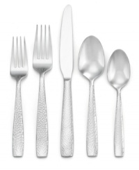 Underscore a beautiful meal with the Illumina flatware set. Radiant stainless steel with a hammered finish complements everything you bring to the casual table. Underscore a beautiful meal with the Illumina flatware set. Radiant stainless steel with a hammered finish complements everything you bring to the casual table.