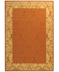 Safavieh takes classic beauty outside of the home with this elegant rug, created with a specially designed sisal weave. In a vibrant terracotta hue with natural accents, this beautiful piece makes the most of any outdoor patio, porch or balcony. Safavieh takes classic beauty outside of the home with this elegant rug, created with a specially designed sisal weave. In a vibrant terracotta hue with natural accents, this beautiful piece makes the most of any outdoor patio, porch or balcony.