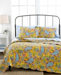 An exotic escape! Reminiscent of a fun island getaway, this Pavvan quilt set boasts bright, luscious florals upon a vivid orange backdrop. Scalloped edges finish the look with even more style. An exotic escape! Reminiscent of a fun island getaway, this Pavvan quilt set boasts bright, luscious florals upon a vivid orange backdrop. Scalloped edges finish the look with even more style.