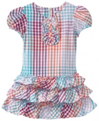 Hartstrings Girls 2-6x Little Girl Multi Color Check Ruffled Dress, Orange Multi, 5