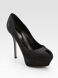 Unique pressed-suede design in a peep-toe silhouette, concluded with a self-covered heel and island platform. Self-covered heel, 5 (125mm) Island platform, 1½ (40mm) Compares to a 3½ heel (90mm) Pressed suede upper Peep toe Leather lining and sole Padded insole Made in ItalyOUR FIT MODEL RECOMMENDS ordering one half size up as this style runs small. Unique pressed-suede design in a peep-toe silhouette, concluded with a self-covered heel and island platform. Self-covered heel, 5 (125mm) Island platform, 1½ (40mm) Compares to a 3½ heel (90mm) Pressed suede upper Peep toe Leather lining and sole Padded insole Made in ItalyOUR FIT MODEL RECOMMENDS ordering one half size up as this style runs small.