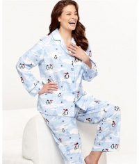 Charter Club Womens Blue Penguin Flannel Pajama Set, Size 1X Charter Club Womens Blue Penguin Flannel Pajama Set, Size 1X