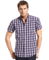 Prep for a good day with the bold statement of plaid in this shirt from Izod. Prep for a good day with the bold statement of plaid in this shirt from Izod.