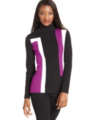 Style&co.'s ribbed turtleneck features a colorblocked print, figure-flattering fit and versatile style. Pair with anything from jeans to pencil skirts!