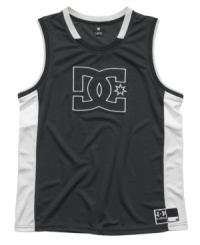 Score big with the sporty look of this basketball-style tank from DC Shoes. Score big with the sporty look of this basketball-style tank from DC Shoes.