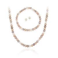 Sterling Silver 5.5-6mm Genuine Freshwater Cultured Multi-Color Pearl Necklace Bracelet & Stud Earring Set Sterling Silver 5.5-6mm Genuine Freshwater Cultured Multi-Color Pearl Necklace Bracelet & Stud Earring Set