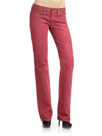 THE LOOKBelt-looped waistZip flyButton closureFive-pocket designContrast stitched detailsTHE FITRise, about 7½Inseam, about 33THE MATERIALCottonCARE & ORIGINMachine washMade in USAModel shown is 5'11 (180cm) wearing US size 4. THE LOOKBelt-looped waistZip flyButton closureFive-pocket designContrast stitched detailsTHE FITRise, about 7½Inseam, about 33THE MATERIALCottonCARE & ORIGINMachine washMade in USAModel shown is 5'11 (180cm) wearing US size 4.