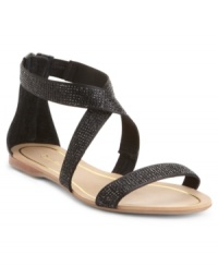 Enzo Angiolini's Persuit flat sandals are satiny smooth with sparkly accents across the straps. A great sandal for day or night. Enzo Angiolini's Persuit flat sandals are satiny smooth with sparkly accents across the straps. A great sandal for day or night.