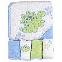 Spasilk 100% Cotton Hooded Terry Bath Towel with 4 Washcloths, Dinosaur Blue/Green Spasilk 100% Cotton Hooded Terry Bath Towel with 4 Washcloths, Dinosaur Blue/Green