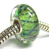 Sterling Silver Murano Flower Green Gold Glass Bead For Pandora Chamilia Baigi Troll European Story Charm Bracelets