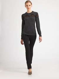 Refined and ultra-soft wool is embellished with lace cut-outs.CrewneckLong sleevesPullover styleVirgin woolDry cleanMade in Italy of imported fabric Model shown is 5'10 wearing US size 4. Refined and ultra-soft wool is embellished with lace cut-outs.CrewneckLong sleevesPullover styleVirgin woolDry cleanMade in Italy of imported fabric Model shown is 5'10 wearing US size 4.