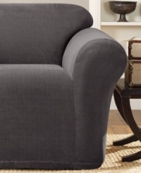 Fashionably modern with a subtle two-toned pattern, the Stretch Metro slipcover from Sure Fit makes updating furniture effortless! Its one-piece construction offers complete coverage that tucks neatly and stays securely in place. Fashionably modern with a subtle two-toned pattern, the Stretch Metro slipcover from Sure Fit makes updating furniture effortless! Its one-piece construction offers complete coverage that tucks neatly and stays securely in place.