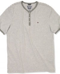 This striped henley t-shirt from Tommy Hilfiger is a solid addition to your warm-weather style. This striped henley t-shirt from Tommy Hilfiger is a solid addition to your warm-weather style.