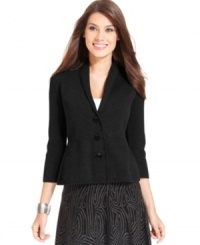 Alfani's shawl-collar petite jacket adds a chic finishing touch to your ensemble. Alfani's shawl-collar petite jacket adds a chic finishing touch to your ensemble.