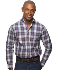 A large plaid print give this Argyle Culture button down shirt it's stylish look. A large plaid print give this Argyle Culture button down shirt it's stylish look.