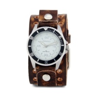 Nemesis Men's BVT037W Signature Stainless Steel Vintage Brown Leather Cuff Watch Nemesis Men's BVT037W Signature Stainless Steel Vintage Brown Leather Cuff Watch