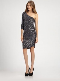 Sparkling sequins imbue this sleek one-shoulder sheath with a sense of timeless glamour.Single three-quarter sleeveFittedAsymmetric hemCenter back zipperAbout 26 from natural waist95% nylon/5% spandexDry cleanImportedModel shown is 5'10 (177cm) wearing US size 4.This style runs true to size. We recommend ordering your usual size for a standard fit. Sparkling sequins imbue this sleek one-shoulder sheath with a sense of timeless glamour.Single three-quarter sleeveFittedAsymmetric hemCenter back zipperAbout 26 from natural waist95% nylon/5% spandexDry cleanImportedModel shown is 5'10 (177cm) wearing US size 4.This style runs true to size. We recommend ordering your usual size for a standard fit.