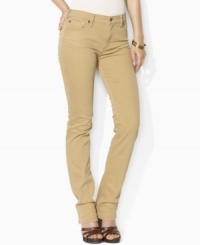 Lauren Jeans Co.'s essential petite denim jean features a slim, straight leg and a hint of stretch for a versatile, modern look. Lauren Jeans Co.'s essential petite denim jean features a slim, straight leg and a hint of stretch for a versatile, modern look.