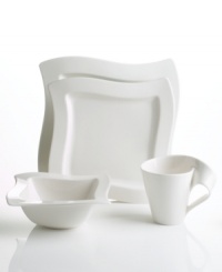 Explore new shapes for your table with the innovative New Wave 4-piece place settings in white fine china. Distinguished by angular shapes in fluid wave designs, each piece works together to create a host of options for imaginative presentation. From Villeroy & Boch's collection of dinnerware and dishes. Explore new shapes for your table with the innovative New Wave 4-piece place settings in white fine china. Distinguished by angular shapes in fluid wave designs, each piece works together to create a host of options for imaginative presentation. From Villeroy & Boch's collection of dinnerware and dishes.