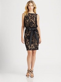 Elegant embroidered lace, cinched at the waist with a grosgrain bow.BoatneckSleevelessGrosgrain waistband with bowBack keyholeConcealed back zipFully linedAbout 26 from natural waistCotton/nylonDry cleanImportedModel shown is 5'10½ (179cm) wearing US size 4. Elegant embroidered lace, cinched at the waist with a grosgrain bow.BoatneckSleevelessGrosgrain waistband with bowBack keyholeConcealed back zipFully linedAbout 26 from natural waistCotton/nylonDry cleanImportedModel shown is 5'10½ (179cm) wearing US size 4.