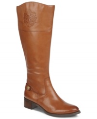 An embossed logo on the shaft of Etienne Aigner's Chip tall riding boots adds a touch of elegance to this lovely, polished style. An embossed logo on the shaft of Etienne Aigner's Chip tall riding boots adds a touch of elegance to this lovely, polished style.