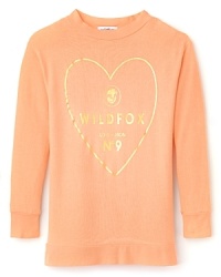 Goldtone logo lettering inside a gleaming heart add a touch of glam this flirty sweater dress. Goldtone logo lettering inside a gleaming heart add a touch of glam this flirty sweater dress.