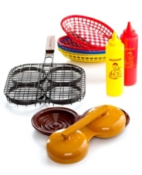 Everybody loves a burger! Serve up the newest party sensation with this deluxe grill set, which includes grill basket, BBQ serving set and a double patty press. It's easy to prep and dish out perfect patties infused with rich, smoky flavor! 1-year warranty. Everybody loves a burger! Serve up the newest party sensation with this deluxe grill set, which includes grill basket, BBQ serving set and a double patty press. It's easy to prep and dish out perfect patties infused with rich, smoky flavor! 1-year warranty.