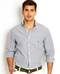 You earned your stripes. This shirt from Nautica is a simple classic perfect for your preppy summer look. You earned your stripes. This shirt from Nautica is a simple classic perfect for your preppy summer look.