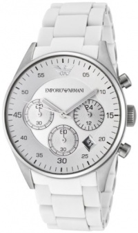 Emporio Armani Chronograph White Silicone Bracelet Silver Dial Women's Watch #AR5867 Emporio Armani Chronograph White Silicone Bracelet Silver Dial Women's Watch #AR5867