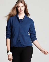 A contemporary update on the classic blazer, this Eileen Fisher Plus jacket touts a rich hue and frayed trim for a professional, not conventional, approach to office chic. A contemporary update on the classic blazer, this Eileen Fisher Plus jacket touts a rich hue and frayed trim for a professional, not conventional, approach to office chic.